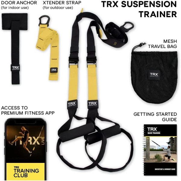 TRX alt-i-ett suspensjonstrener - hjemmegymsystem for den erfarne treningsentusiasten, inkluderer tilgang til TRX treningsklubb