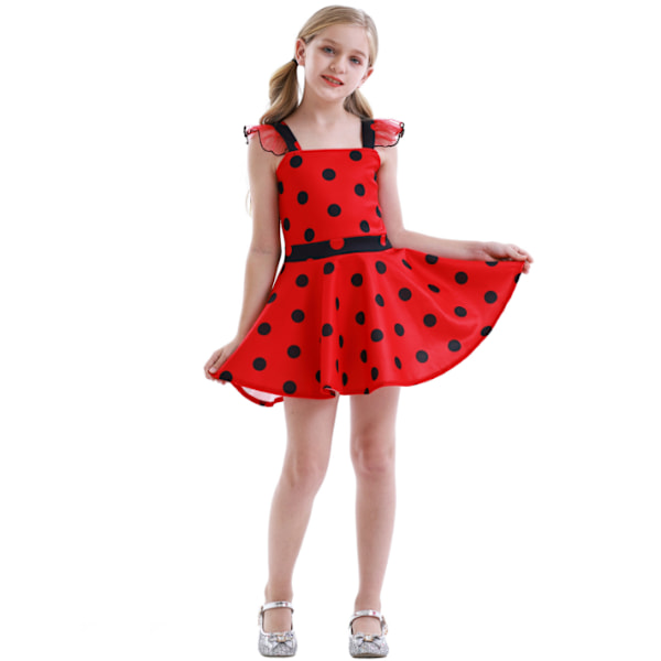 Tyttöjen pilkullinen leppäkerttu pukeutumisasu red 110cm