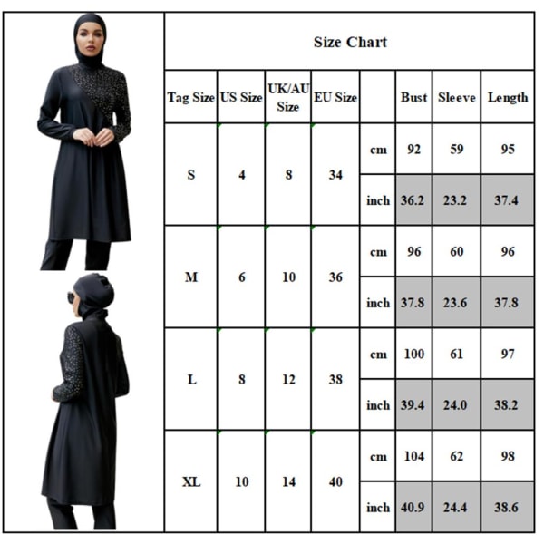 Uimapuku aikuisille print islamin uimapuku hijab-uimapuku black xl