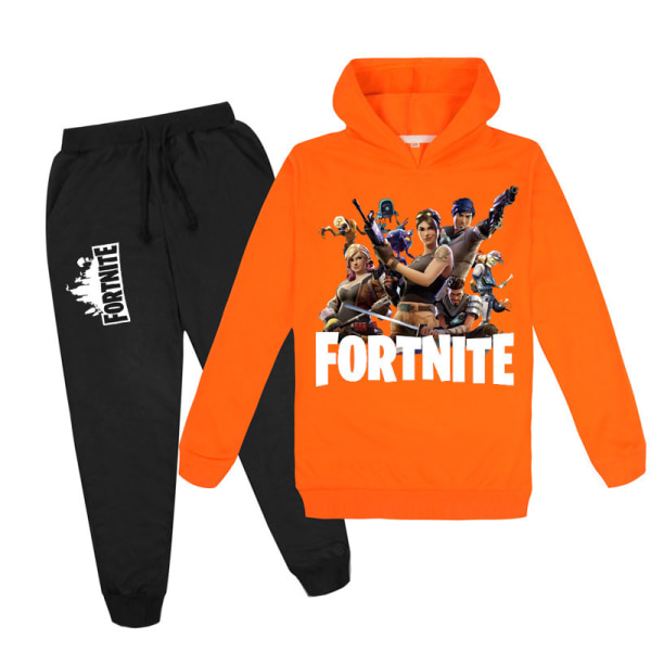 Stor pojke hoodie sweatshirt byxa set i Fortnite Orange 100cm