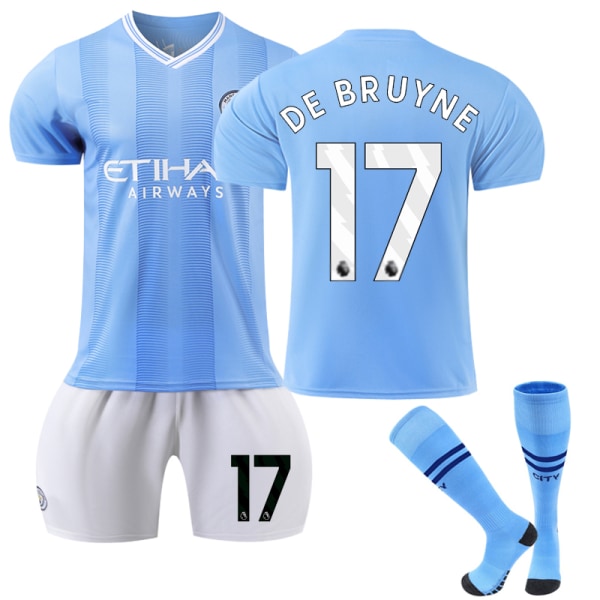 2023-2024 Manchester City Home Kids Football Kit nro De Bruyne 17 10-11Y