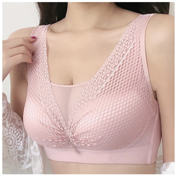 Trådløs BH Dame Pustende Push Up Bralette Girl Lace Mesh Pink 40/90