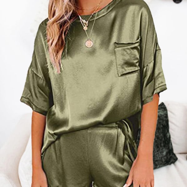 2 stk Kvinder Pyjamas Sæt Kortærmet Sommer Nattøj Army Green XL