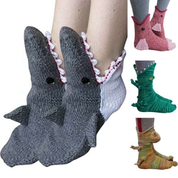 Christmas Knit Animal Cartoon Crocodile Socks Vinter innendørs frog