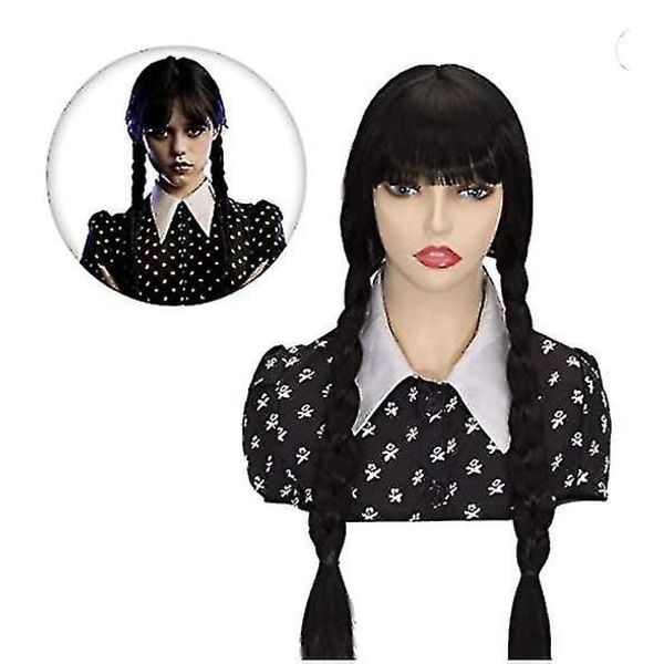 Halloween Performance Dress Frightened Wednesday Adams Cosaplay Lasten mekko+peruukki 150