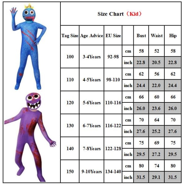 ROBLOX Rainbow Friends Jumpsuit Mask Cosplay Kostym Outfits green purple