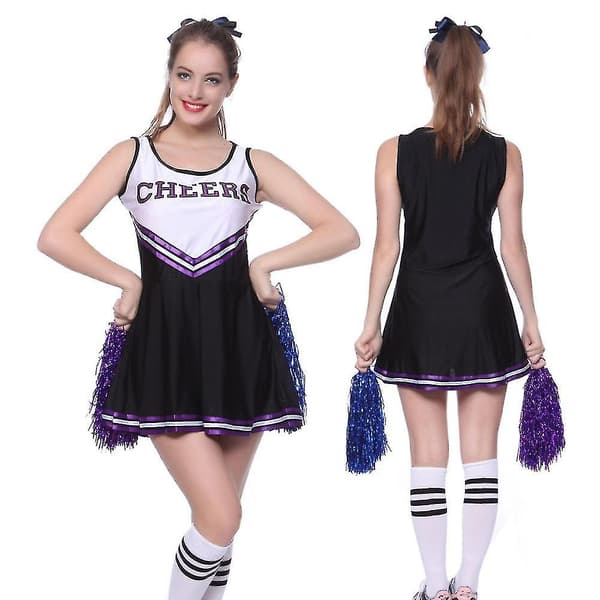 Skolflickor usikfest Cheerleading Kostym Uniform Blue M