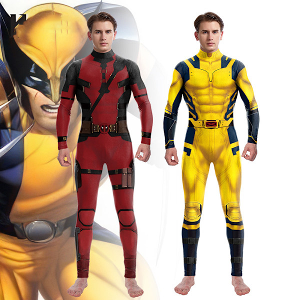 Män Deadpool 3 Wolverine Jumpsuit Bodysuit Cosplay Kostym Halloween Dräkt Outfit Yellow Yellow 2XL