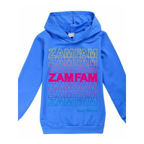 Kids ZAMFAM Print Hoodie Pullover Top Jumper Huvtröja Dark Blue 160cm