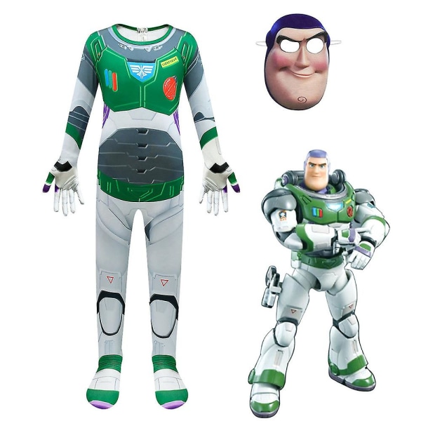 Buzz Lightyear Cosplay Costume Jumpsuit + Mask Fancy Dress Up for Kids 6-7 Years