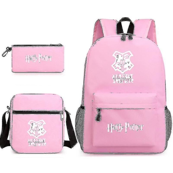 Harry Potter Academy Badge R -reppu Opiskelijan koululaukku Olkalaukku Penaalilaukku Kolmiosainen setti pink