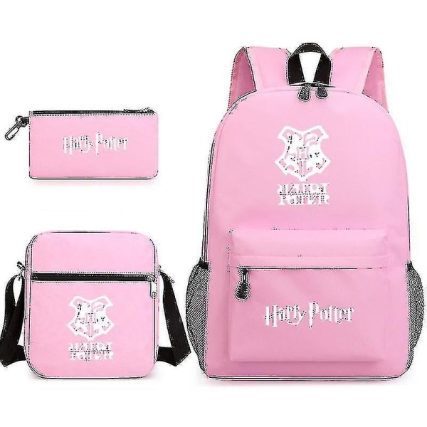 Harry Potter Academy Badge R Ryggsäck Student skolväska Axelväska Pennväska Tredelad set pink