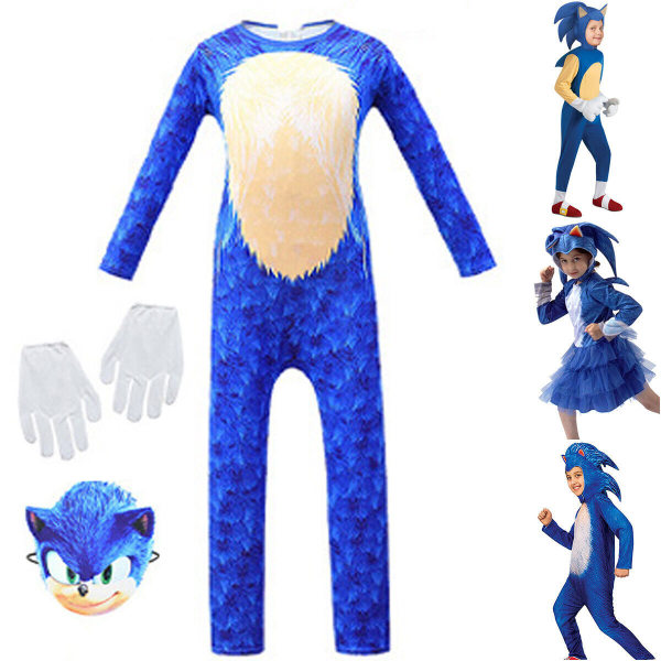 Sonic The Hedgehog Cosplay Halloween-klær for barn Gutter Jenter W Overall + Mask + Handskar 6-10 år = EU 116-140