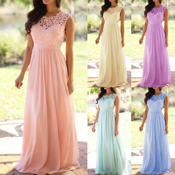 Ærmeløse Damer Sexet Bryllupsbrudepige Lange Kjoler Elegant Pink 3XL