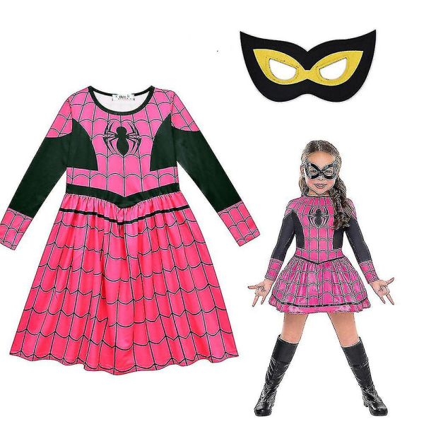 Spider Girls Klær Halloween Fancy Dress Cartoon Spider Print Cosplay kostyme antrekk med maske 7-8 Years