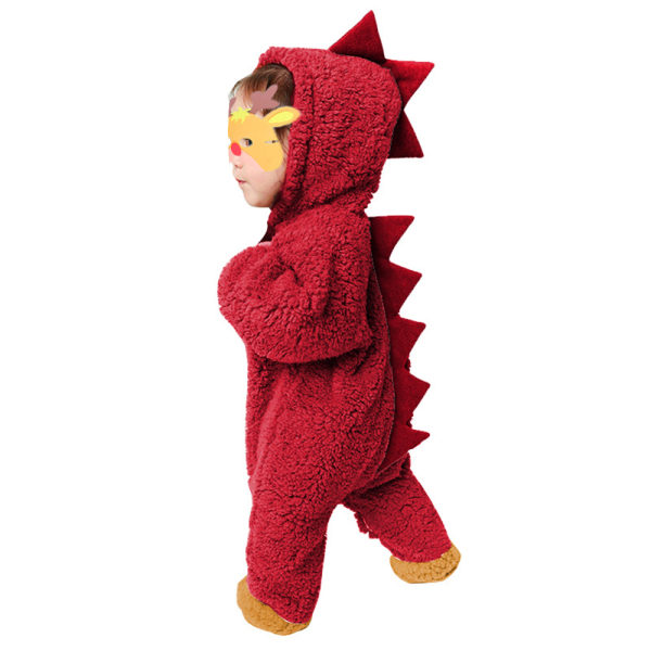Klatrende spædbørn Dinosaur Hætte Jumpsuit Efterår Vinter Tøj Red