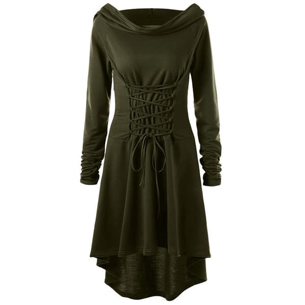 Hættekjole til kvinder med blonder til Halloween Cosplay-kappe Grå M army green L