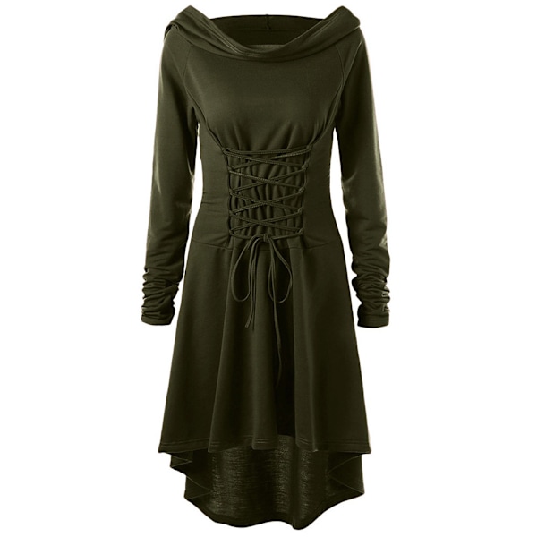 Naisten hupullinen mekko nauhalla halloween Cosplay-viitta harmaa M army green 2XL