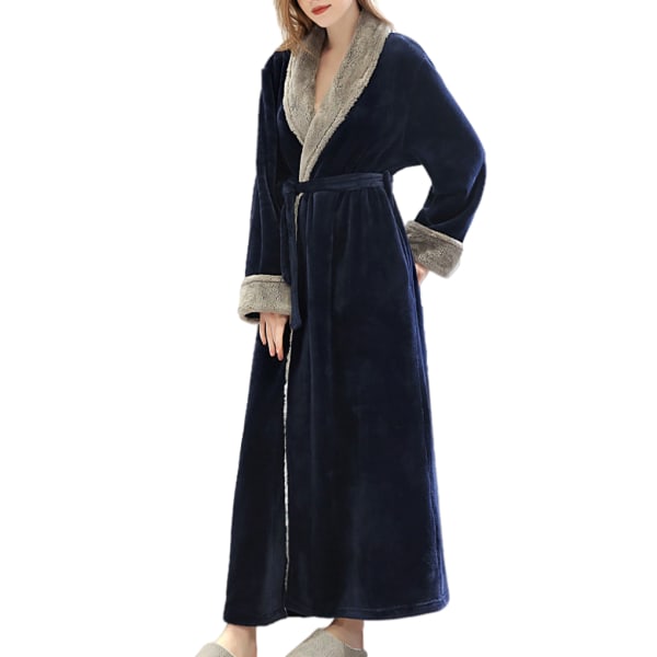 Long Robe Warm Pitää kylpytakin lämpimänä Yöpaita Ihoystävällinen Navy Blue M