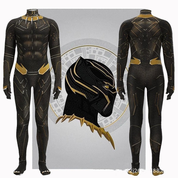 Black Panther Bodysuit CosplayParty Jumpsuit Adult Boys -asu 180cm