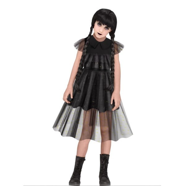 Kids Wednesday Addams Cosplay Costume Dress Outfits Halloween 120cm