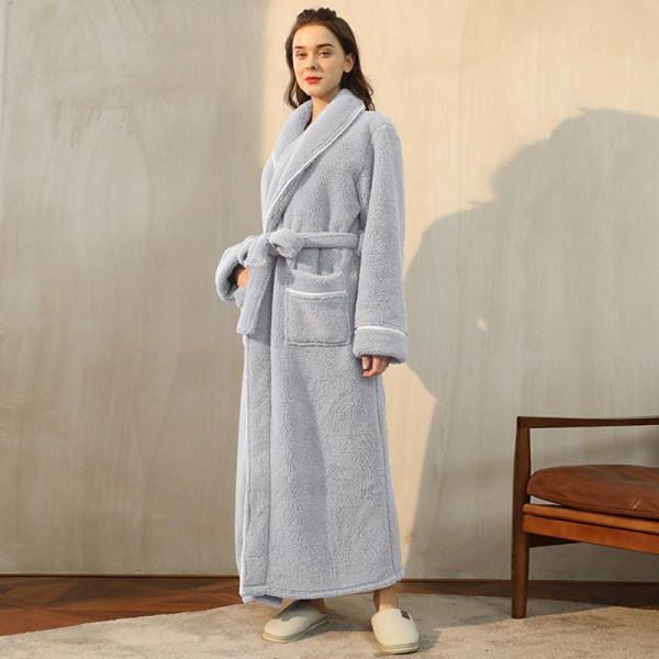 Vinter badekåpe langermet varm fluffy nattkjole fleecekjole grey XL
