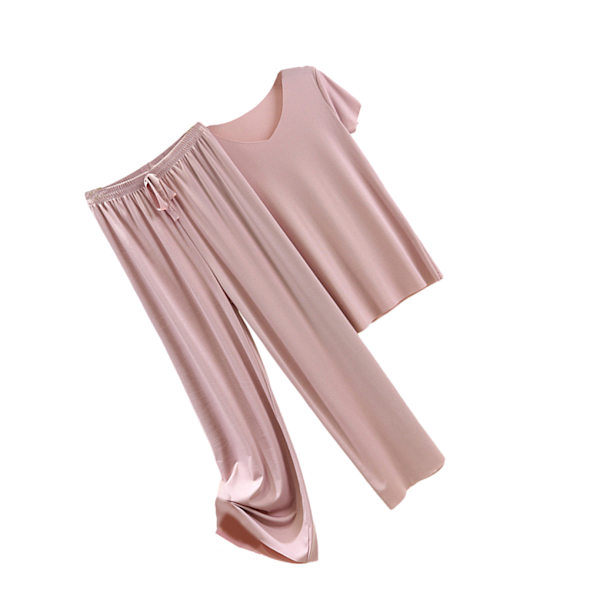 Naisten Ice Silk Pyjamasetti T-paita joustava vyötärö löysät housut Light purple M
