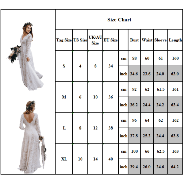 Sommer V-hals Langermet Transparent Halekjole Lang kjole White XL