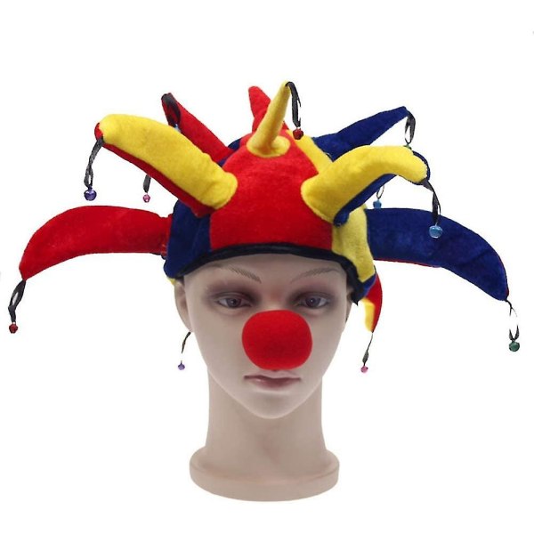 Jester Hat med klockor Rolig Clown Hatt Huvudbonader Flerfärgad Carnival Rolig Halloween kostym