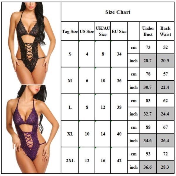 Undertøy Natttøy Blonder Mini Teddy Sexy V-hals One Piece for kvinner purple L