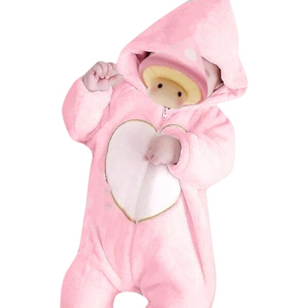 Efterår vinter baby lynlås jumpsuit Casual varm hætte outfit sæt Pink