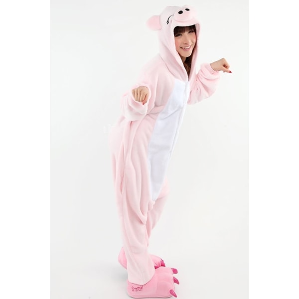 Fancy Cosplay Kostym Onesie Pyjamas Vuxen Nattkläder Pink Pig M