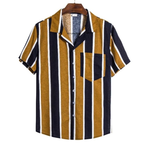 Sommerskjorte for menn i bomull og lin, avslappet kortermet Yellow XL