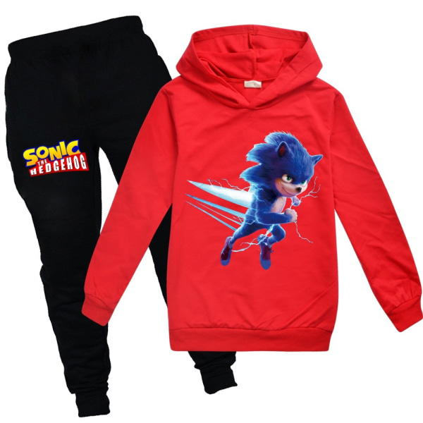 Kids Sonic The Hedgehog Hættetrøje Toppe+ Bukser Suit Træningsdragt red 120cm