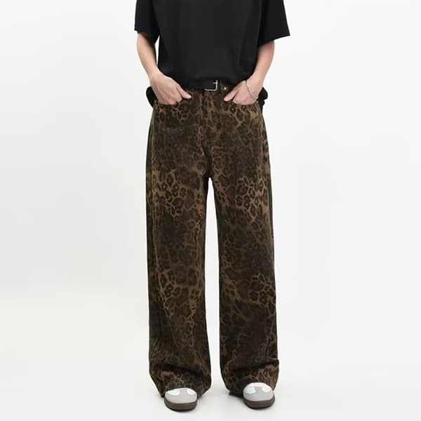 Tan Leopard Jeans Dame Denim Bukser med brede ben Leopard print leopard print L