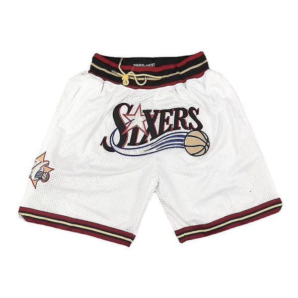 Nba Philadelphia White Brodered Shorts Basketball Shorts L