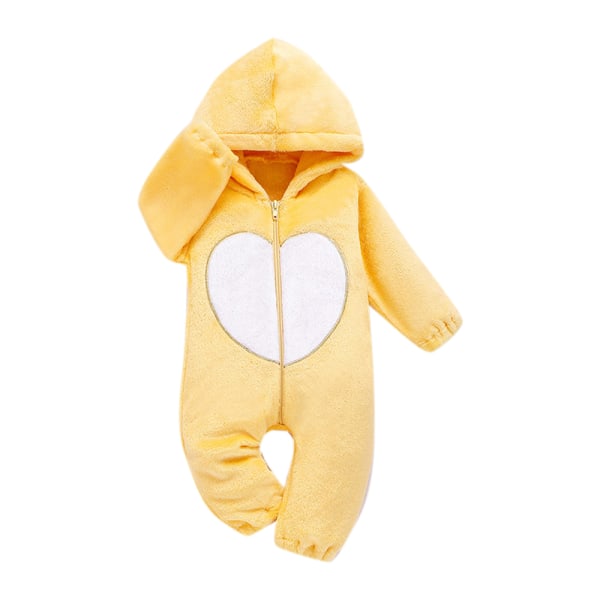 Höstvinter Baby Zipper Jumpsuit Casual Varm Hooded Outfit Set Yellow