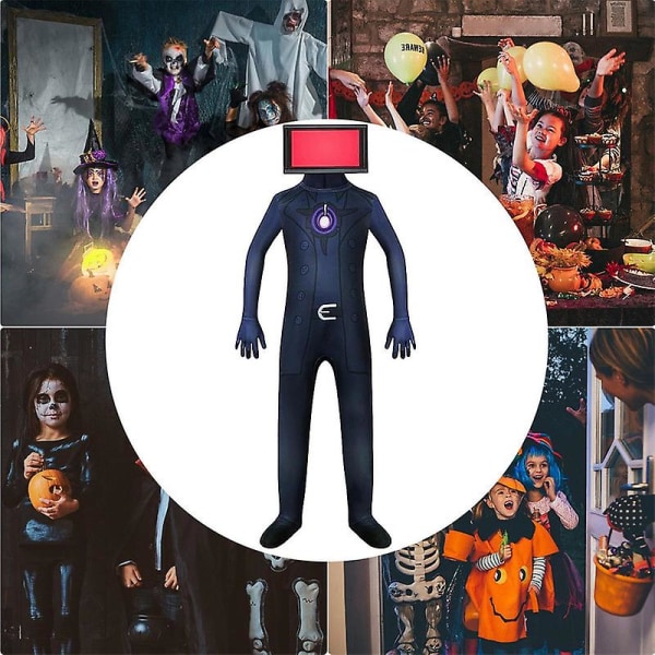 Skibidi Toilet Cosplay Kostume, Tv Mand Kameramand Cosplay Jumpsuit Halloween Bodysuit Kid videospil -en tv-fyr TV guy Kids 140