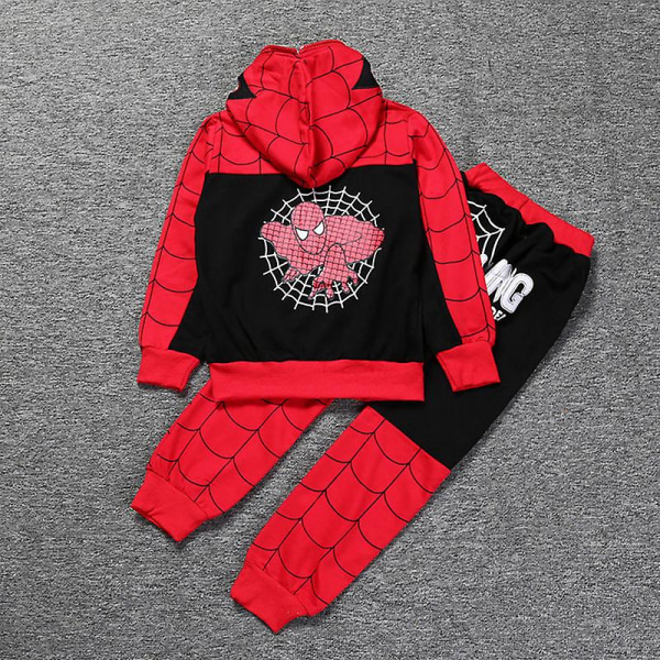 Gutter Spiderman Cosplay Kostyme Joggedress Set Full Zip Hettegenser Jakke Frakk Bukser Barn Halloween antrekk Black 5-6 Years