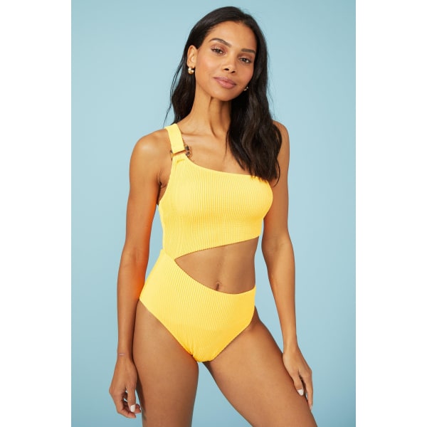 Debenhams Ladies/Ladies Cut Out One Shoulder One Piece -uimapuku Yellow 16 UK