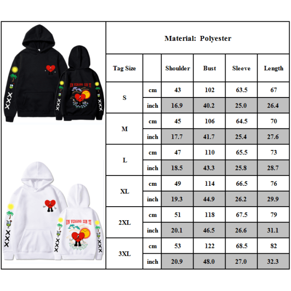 Nyt album Bunny Merch Bad un verano sin ti Hoodie Coat Mænd Kvinder Black 3XL