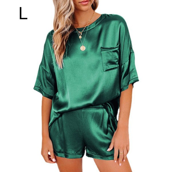 2 stk Kvinder Pyjamas Sæt Kortærmet Sommer Nattøj Dark Green L