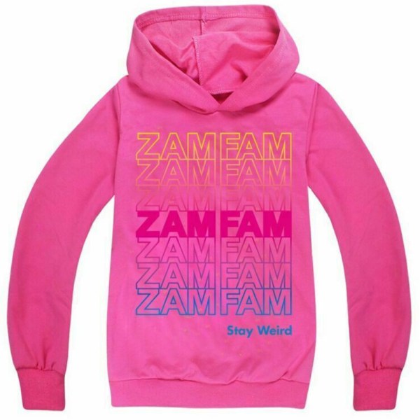 Kids ZAMFAM Print Hoodie Pullover Top Jumper Huvtröja Rose red 140cm