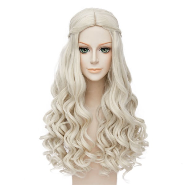 1st lång lockig peruk för kvinnor, snygg peruk Blond cosplaydräkt för damperuk (vitguld)
