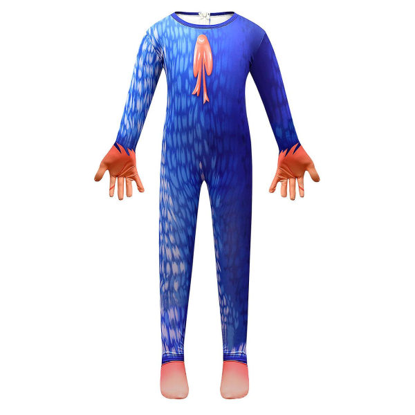 Poppy Playtime Huggy Wuggy Cosplay kostyme Jumpsuit for barn+Maske Fest Bursdagsklær Gaver Blue 110