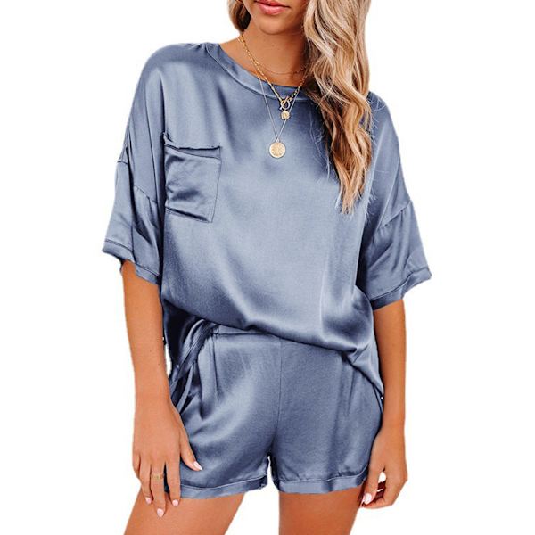 2 stk Kvinder Pyjamas Sæt Kortærmet Sommer Nattøj Gray L