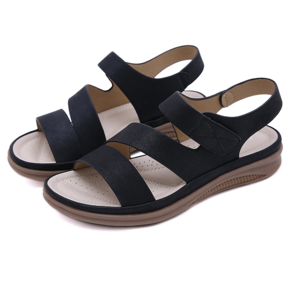 Summer Large Size Vintage Wedge Pu bekväma damsandaler Black EU 42