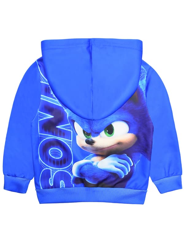 Kids Sonic Print Blue Zip Jacket Hettegenser Vinter Outdoor Gutter Jente 110cm