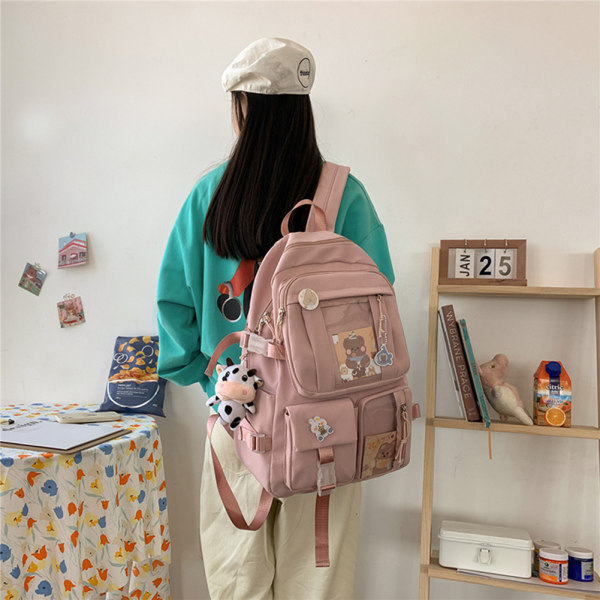 Ryggsäck med stor kapacitet, reseryggsäck med multi fickor för vuxna tonåringar barn rosa pink