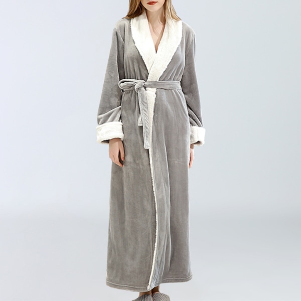 Long Robe Warm Holder badekåben varm Natkjole Hudvenlig Grey XL